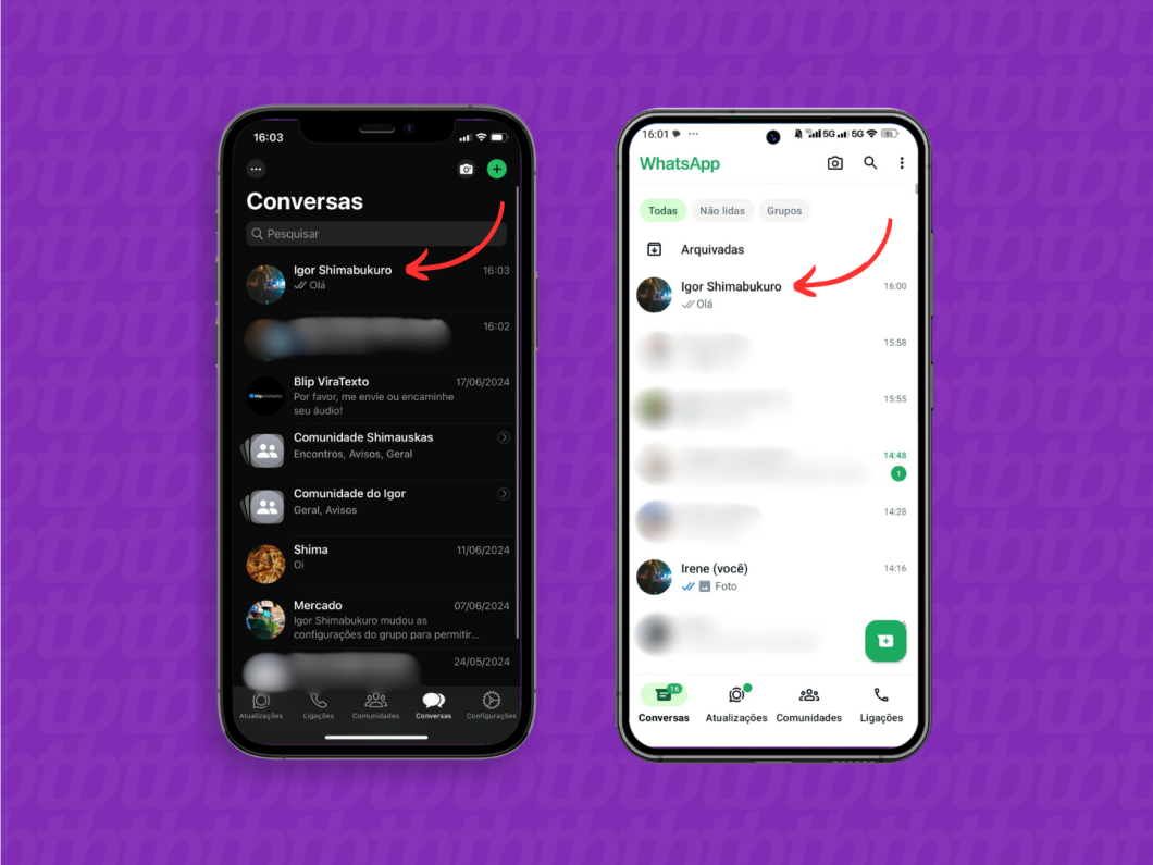 Abrindo uma conversa do WhatsApp pelo celular