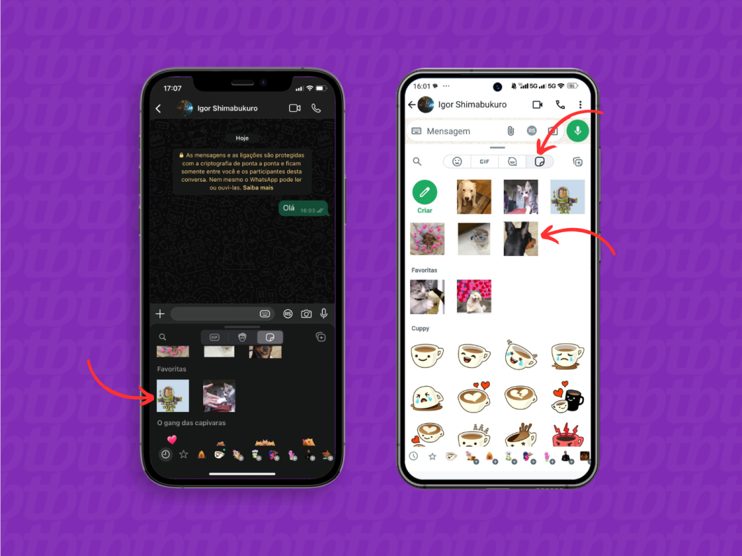 Abrindo uma figurinha do WhatsApp favoritada ou usada recentemente