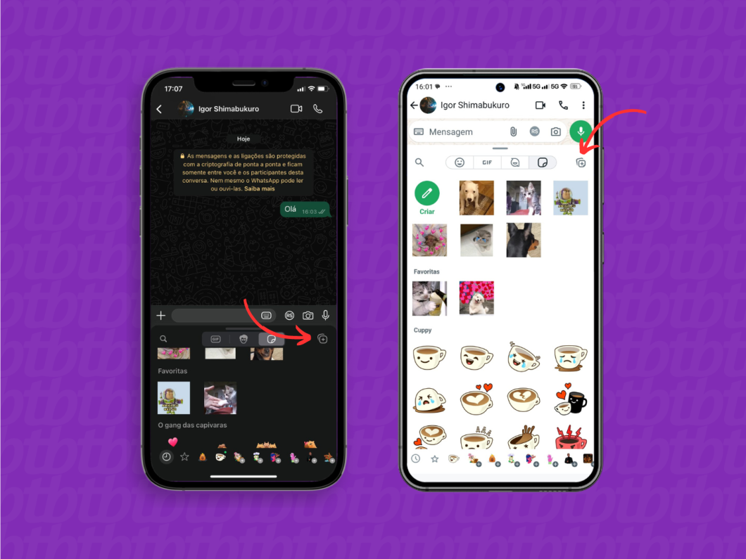 Acessando a coleção de pacotes de figurinhas do WhatsApp