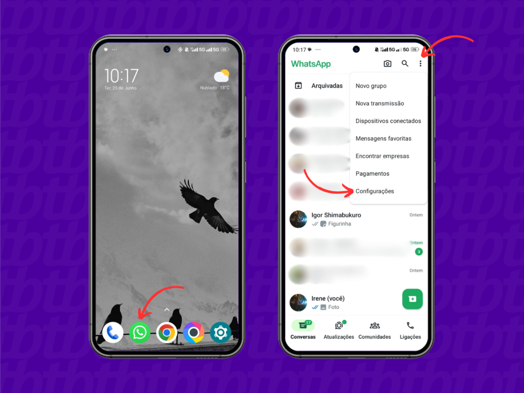 Acessando as configurações do WhatsApp pelo celular