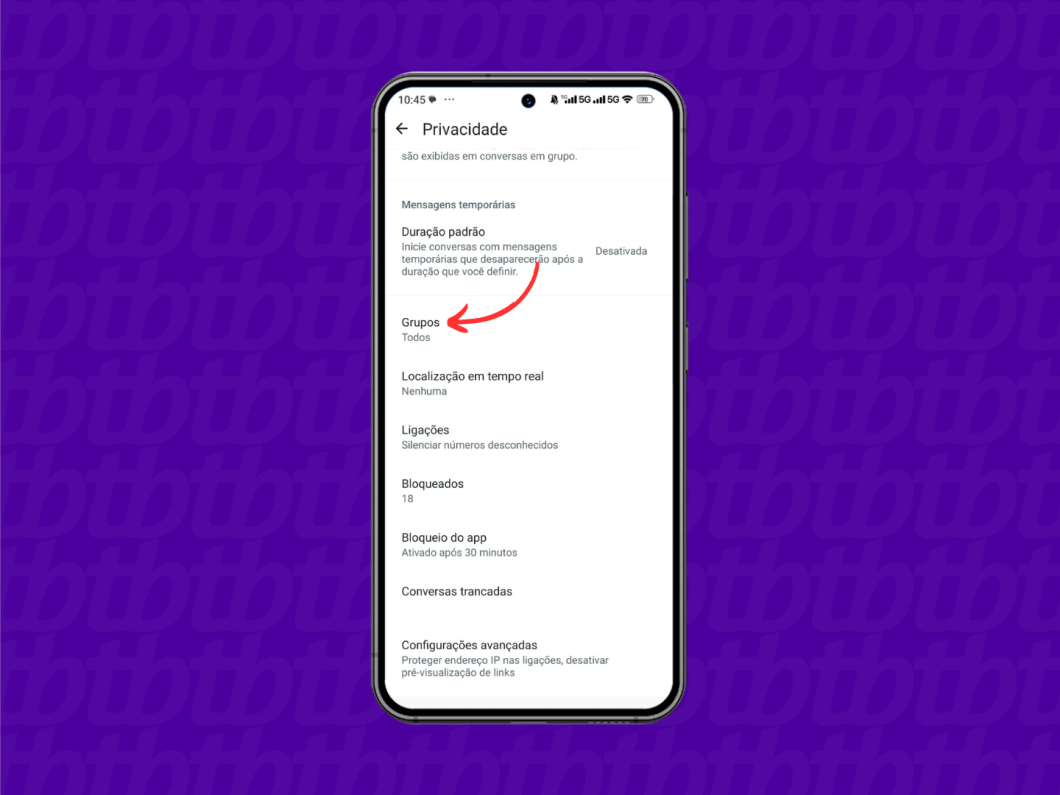 Acessando as privacidades de grupo do WhatsApp