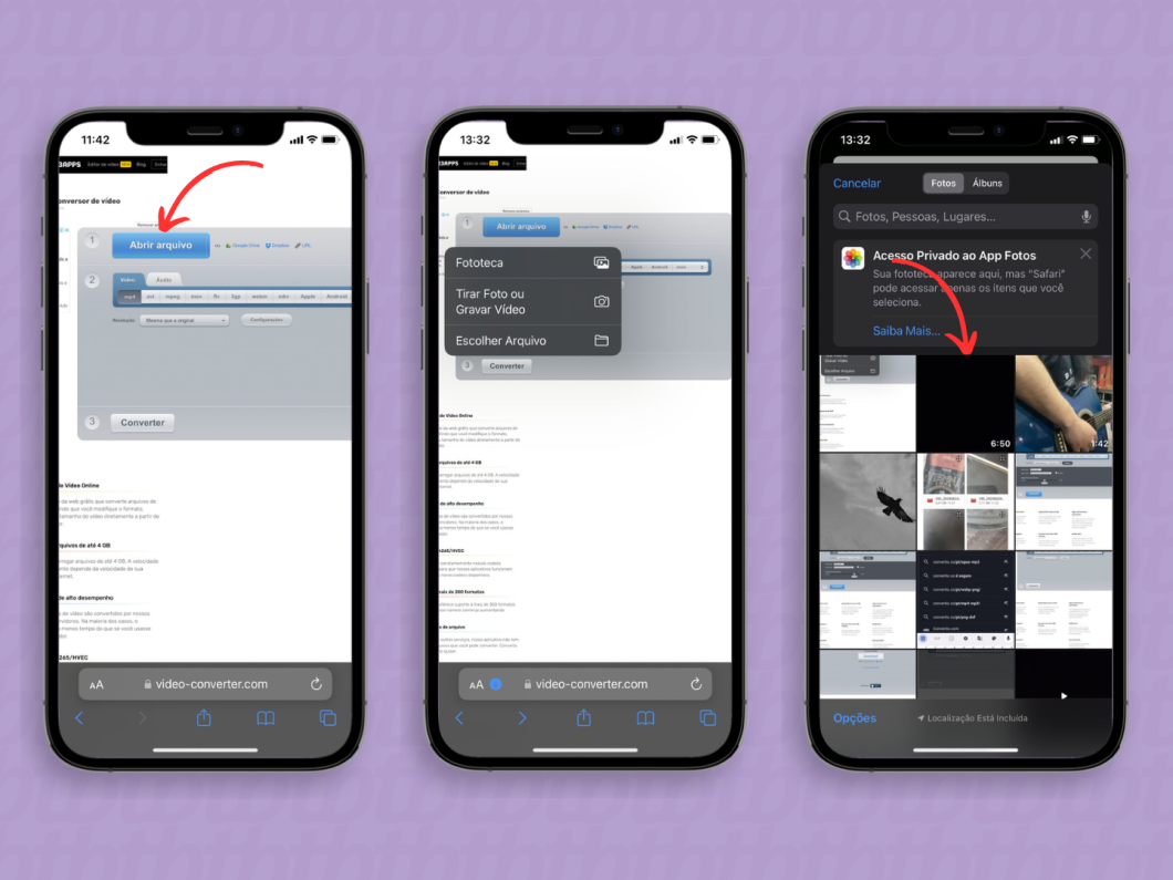 Carregando uma imagem no Online Video Converter pelo iPhone