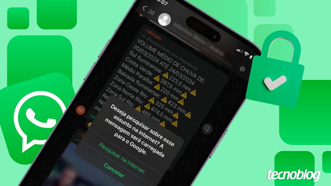 Print de tela mostra mensagem para checar conteúdo encaminhado com frequência no WhatsApp