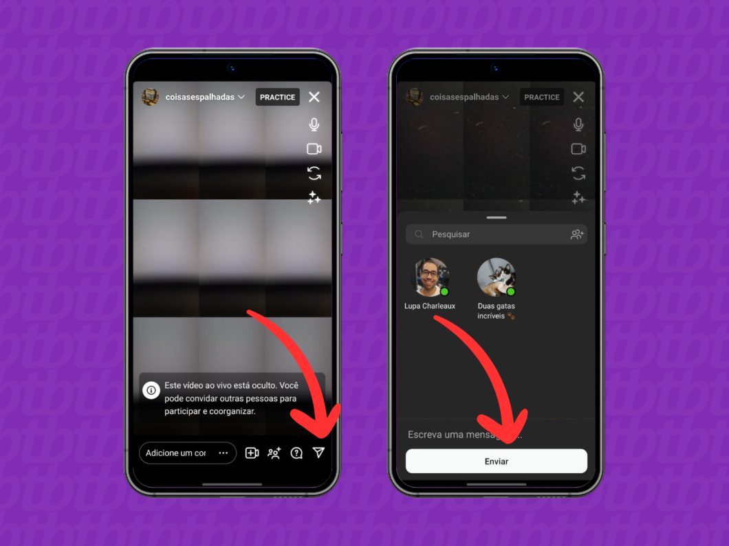 Capturas de tela do aplicativo do Instagram mostram como compartilhar uma live em andamento do Instagram