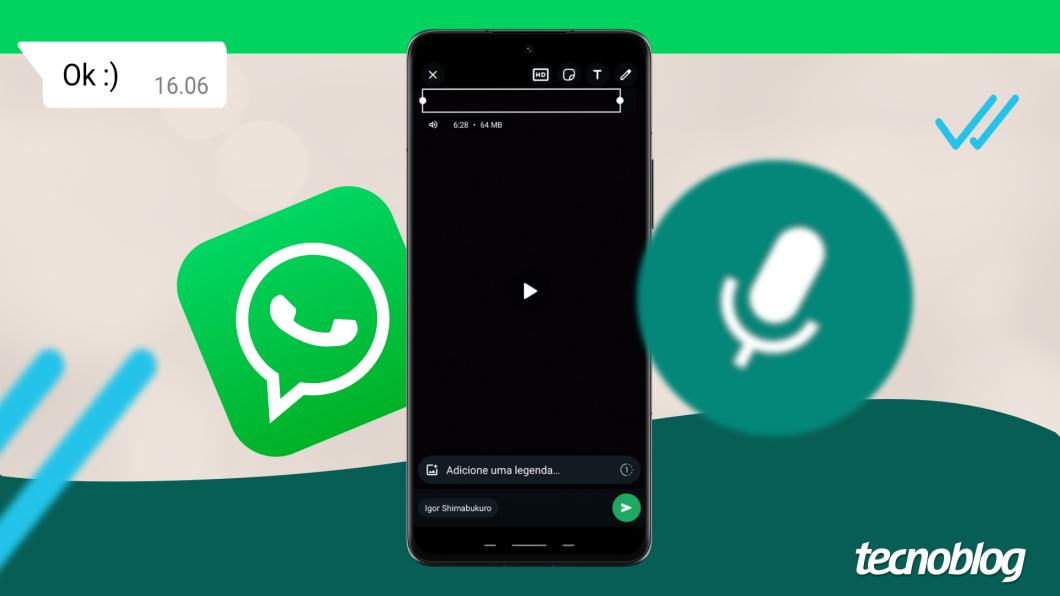 Ilustração de envio de vídeo longo pelo WhatsApp