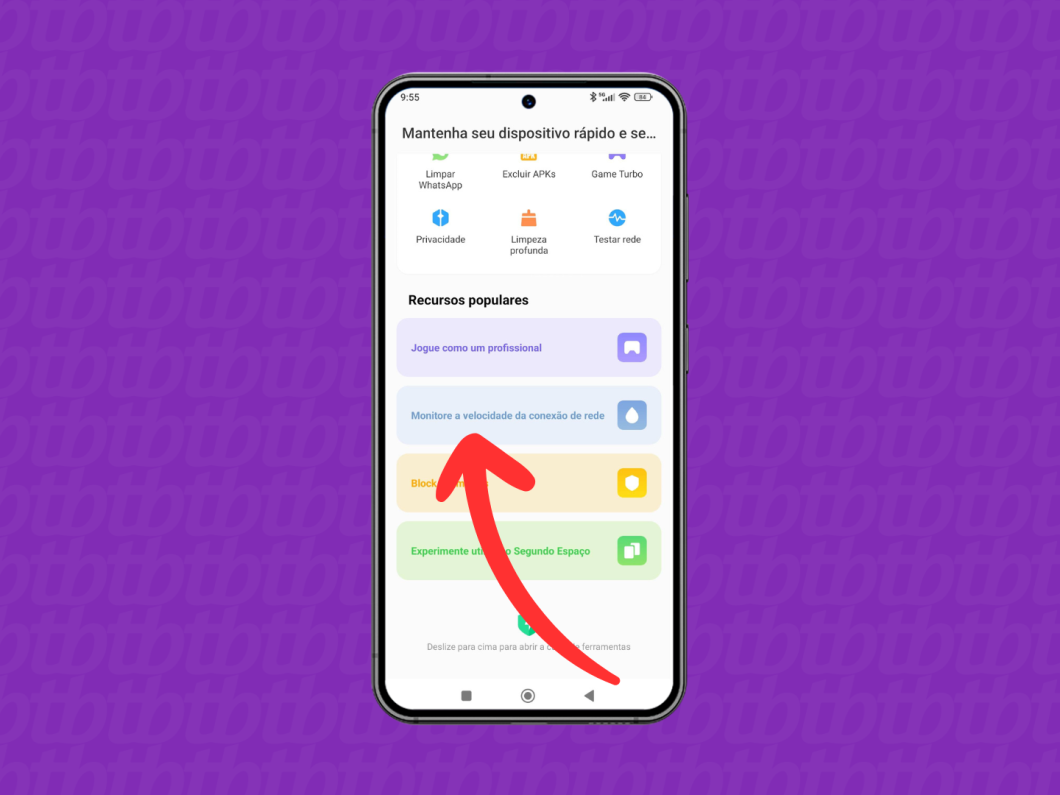 Captura de tela do celular Xiaomi mostra como acessar o menu "Monitore a velocidade de conexão de rede"