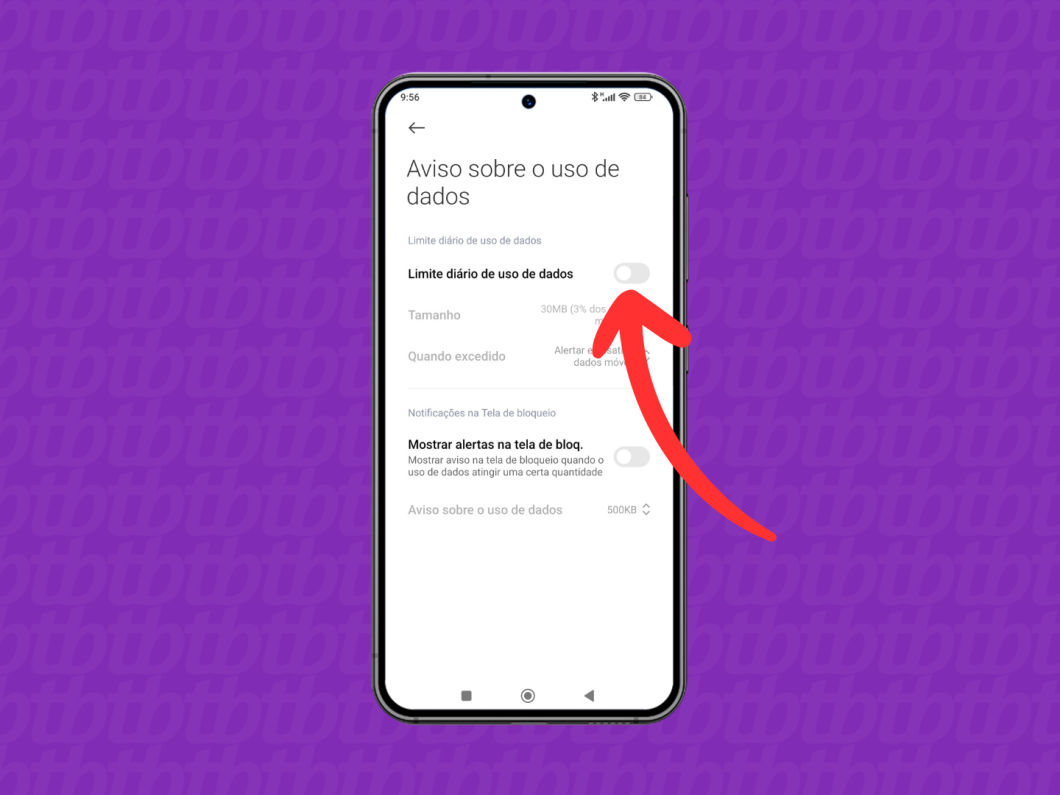 Captura de tela do celular Xiaomi mostra como desativar o recurso "Limite diário de uso de dados"