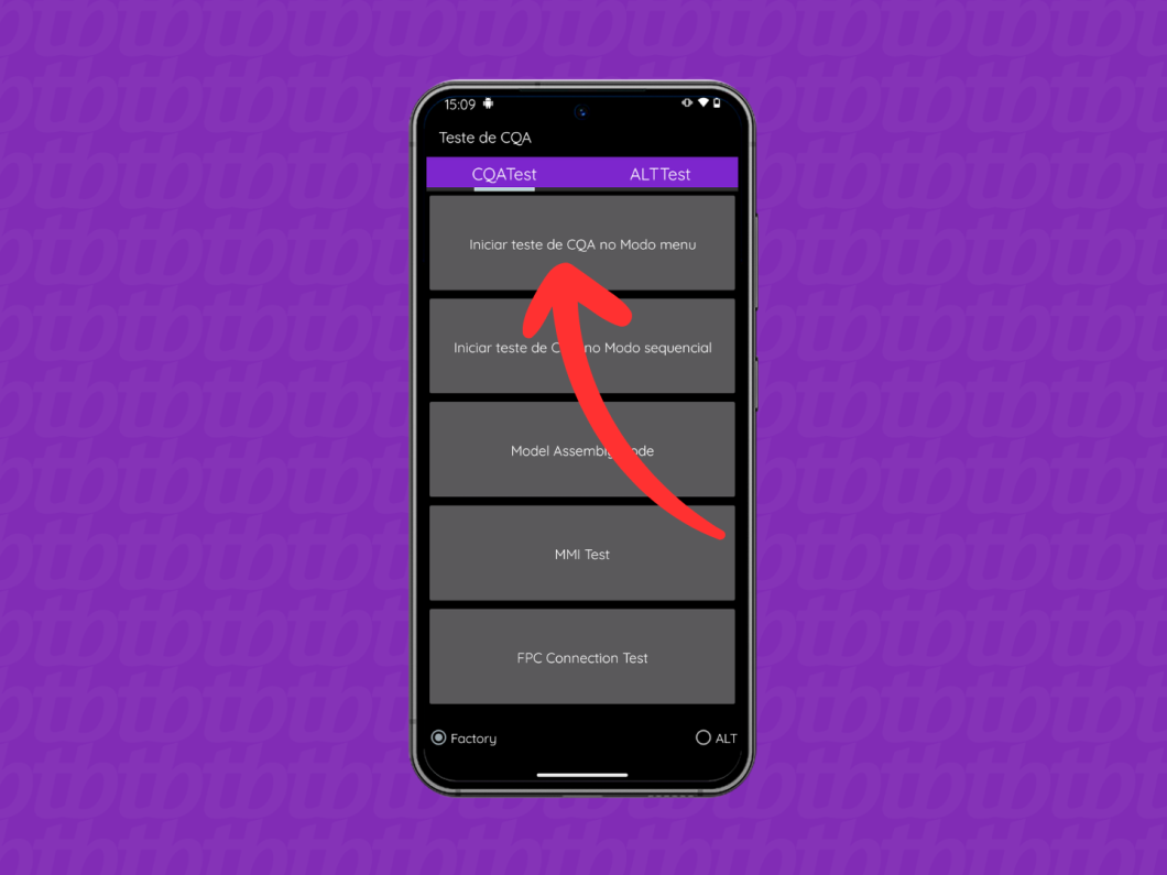 Captura de tela do menu de diagnósticos do celular Motorola