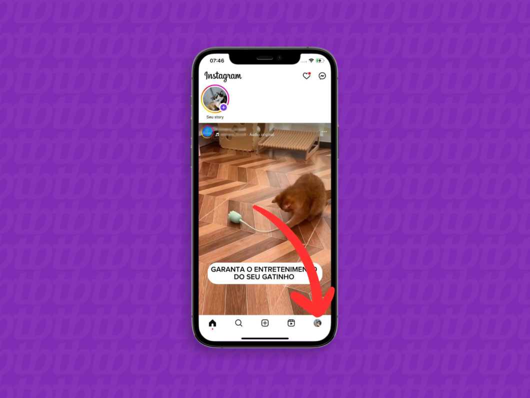 Captura de tela do aplicativo Instagram mostra como acessar o perfil na tela inicial