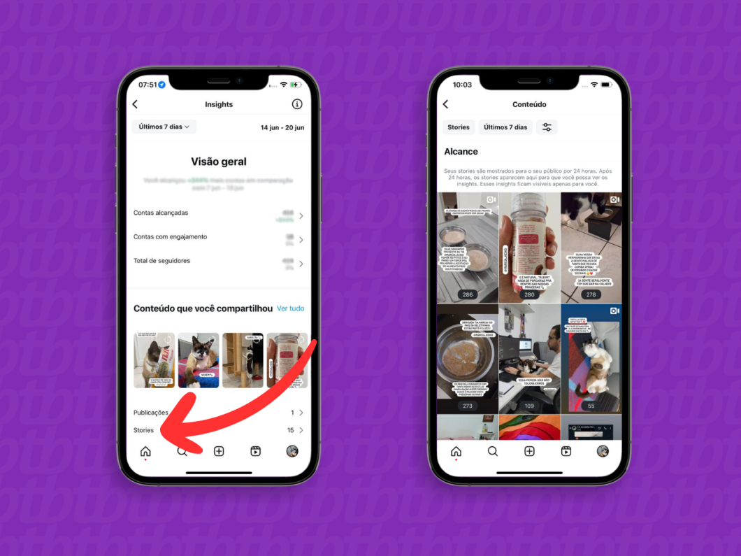 Capturas de tela do aplicativo Instagram mostram como ver os dados de Insights de stories