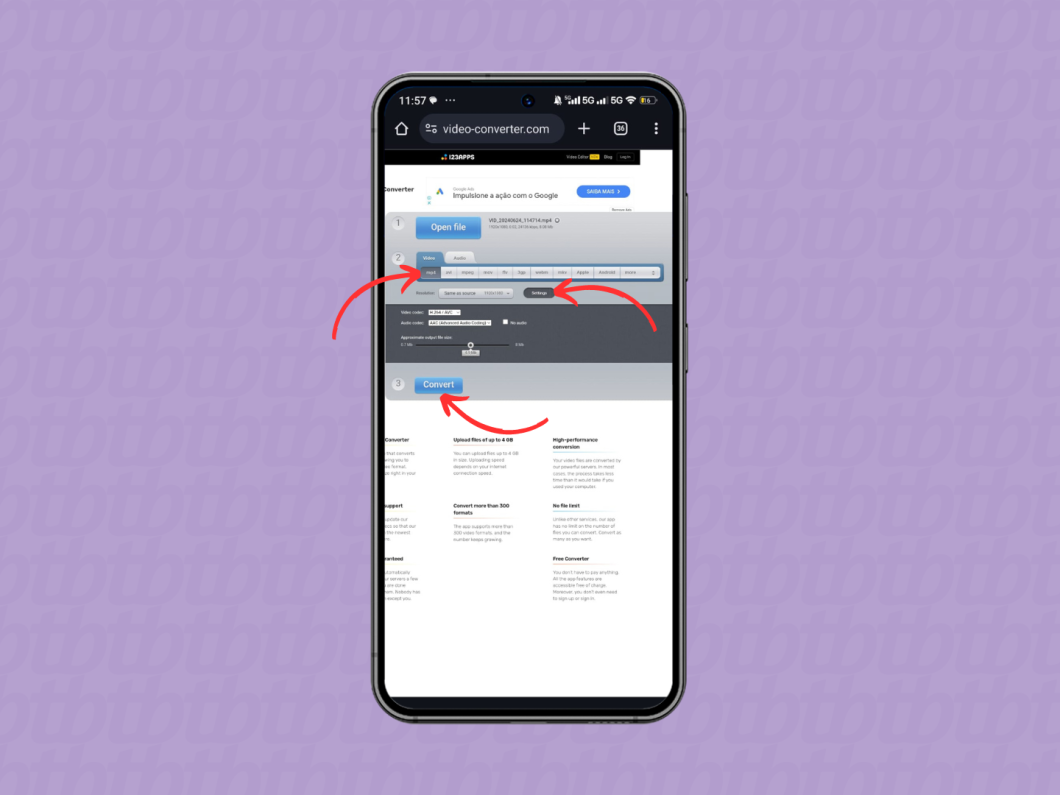 Configurando a conversão do vídeo pelo Android para envio no WhatsApp