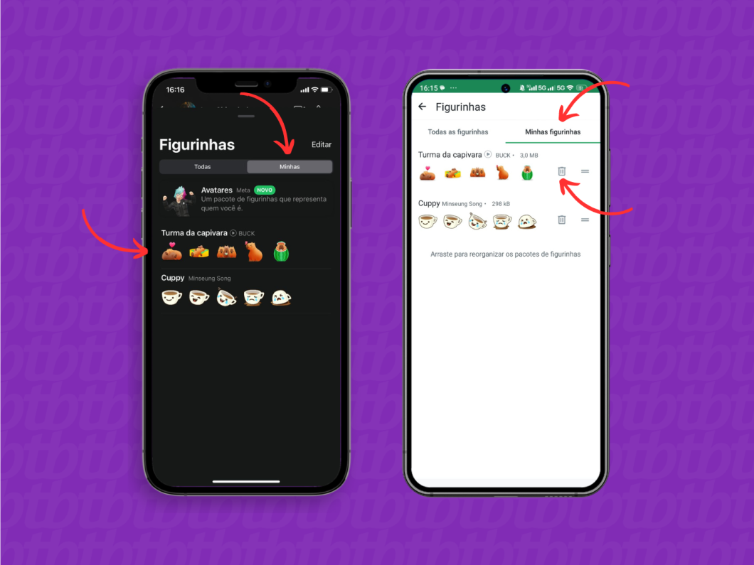 Entrando na seção "Minhas figurinhas" do WhatsApp pelo celular