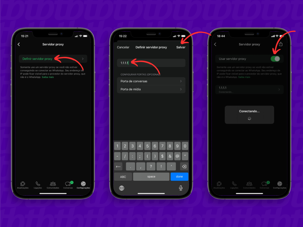 Inserindo um servidor proxy incorreto para o WhatsApp