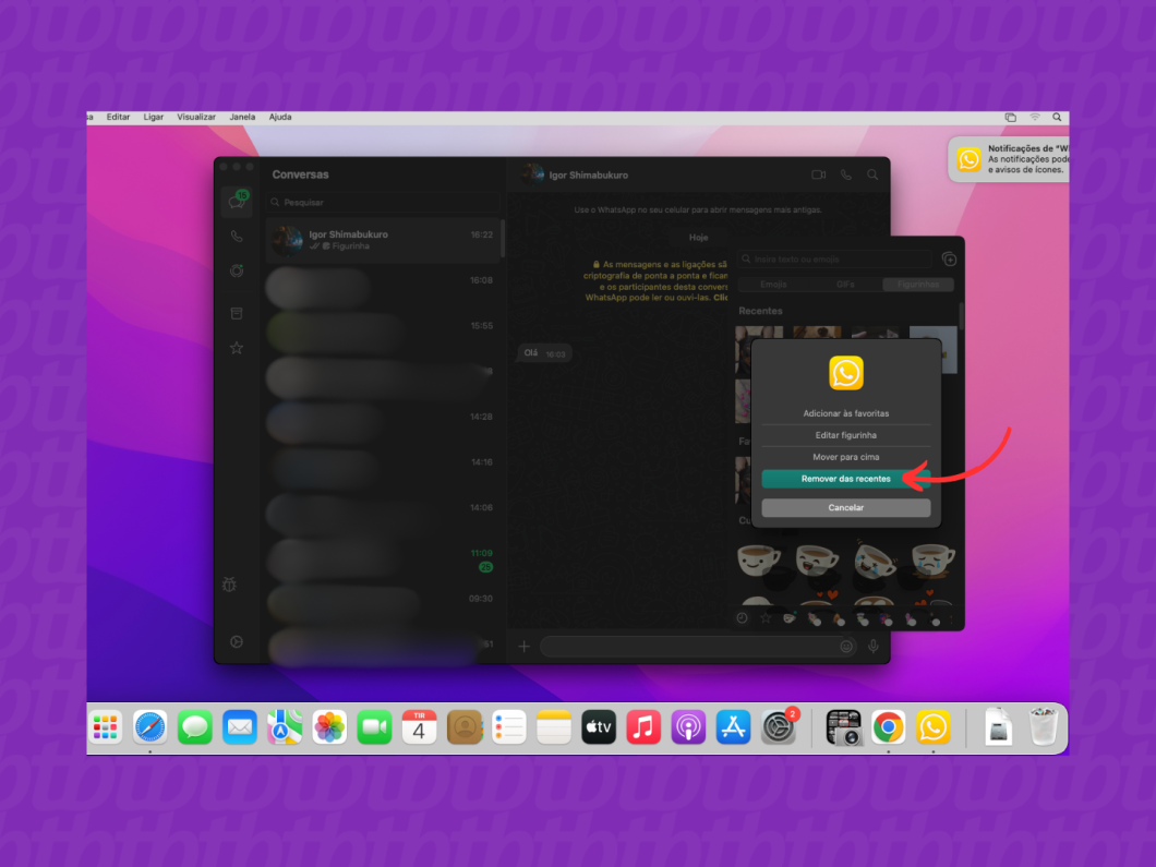 Removendo uma figurinha dos favoritos ou recentes pelo Mac