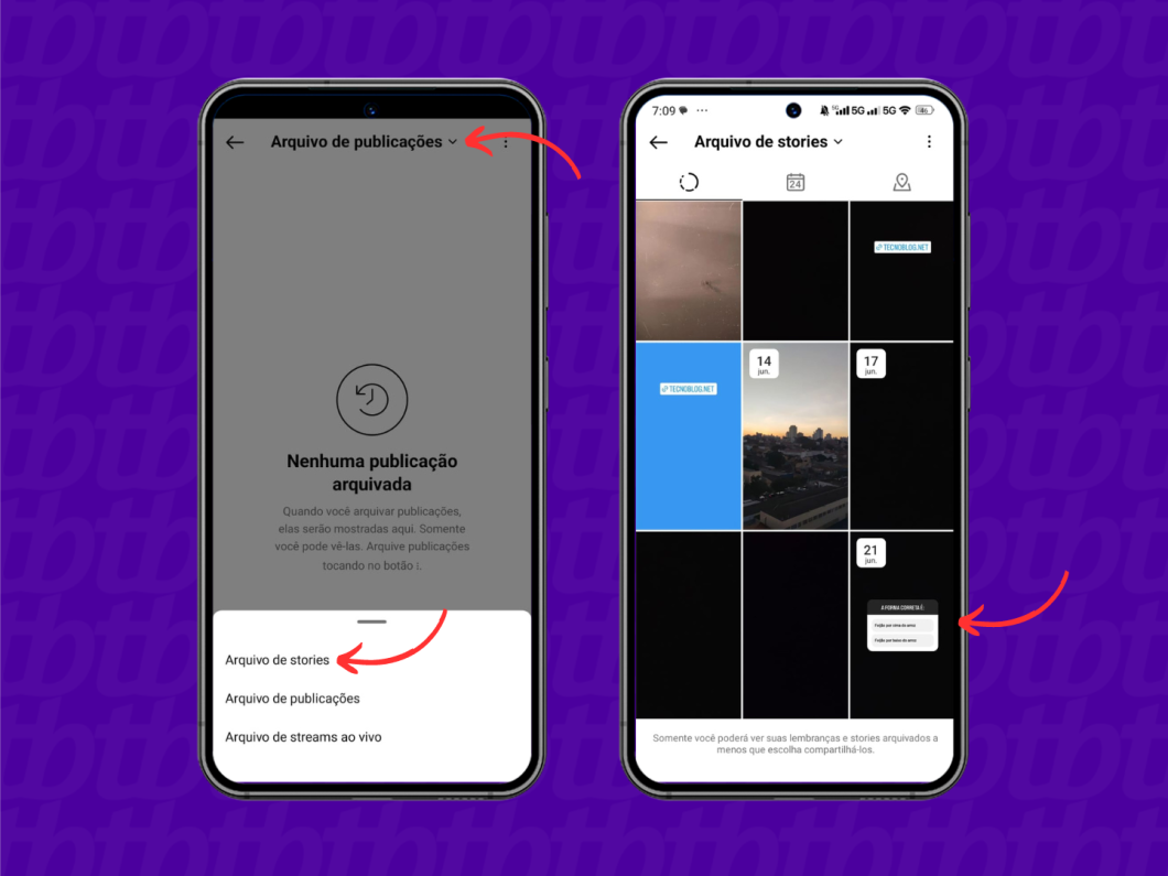 Visualizando um story antigo do Instagram com enquete
